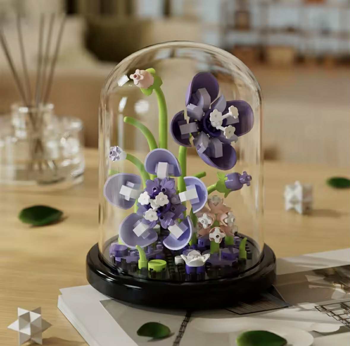 Klocki Kwiaty - Fioletowe Bratki pod Kloszem